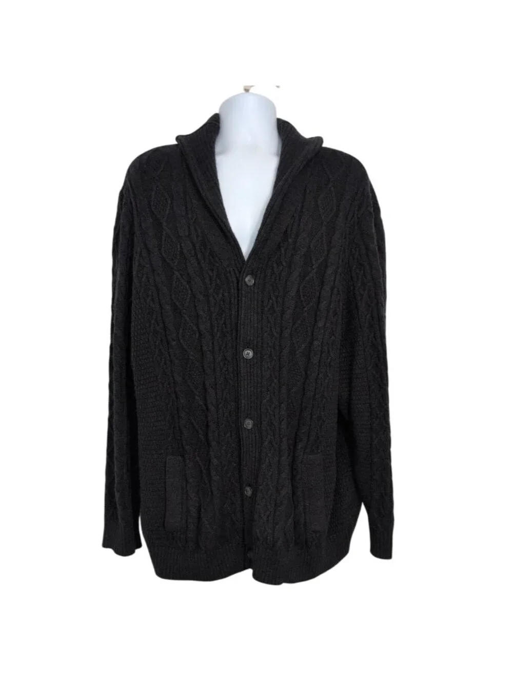 Lands End Donegal Cable Knit Cardigan Mens Size XXL Grunge Grandpa Shawl Collar